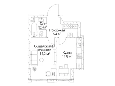 1-комнатная 35.90 кв.м, ЖК «Сезар Силика», 23 227 300 руб.