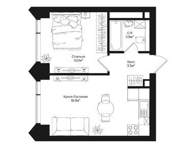 1-комнатная 38.00 кв.м, ЖК Rakurs (Ракурс), 22 727 952 руб.