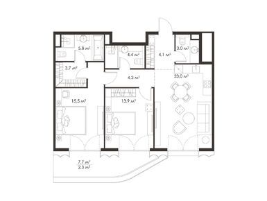 Планировки двухкомнатные в KING & SONS (Кинг энд Санс)