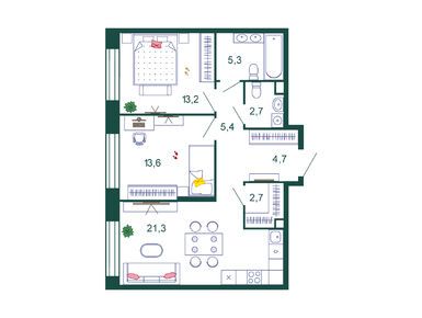 Планировки двухкомнатные в Жилой квартал Shagal (Шагал)