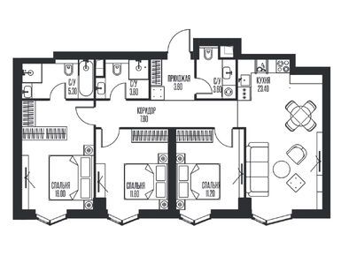 Планировки трехкомнатные в ЖК Ice Towers (Айс Тауэрс)