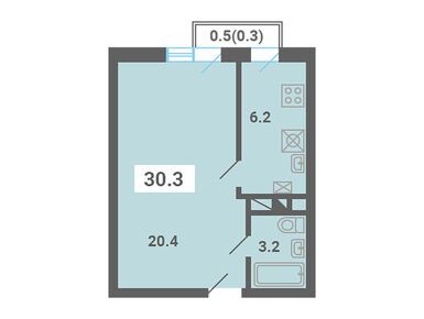 1-комнатная 30.30 кв.м, ЖК «Южная долина», 4 615 000 руб.