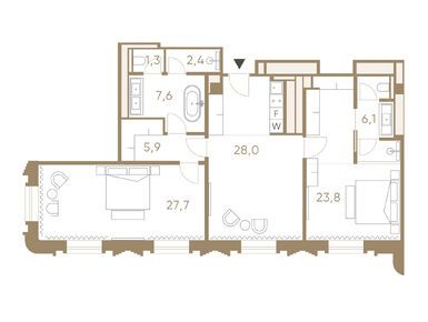 Планировки 2-к. апартаменты в Vesper Tverskaya (Веспер Тверская)
