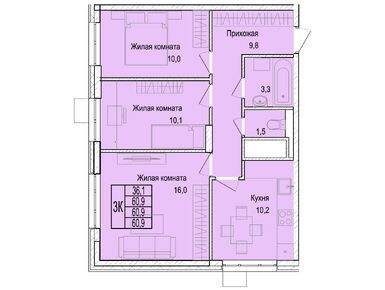 Планировки трехкомнатные в ЖК «Отрадный»