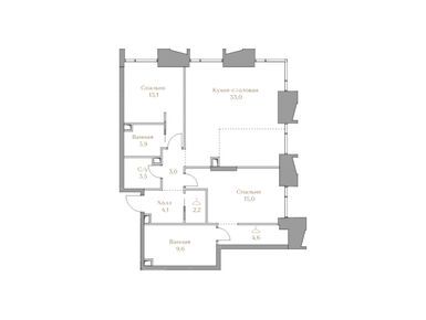 2-комнатная 92.00 кв.м, ЖК «Коллекция Лужники», 136 160 000 руб.