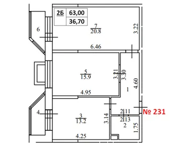 2-комнатная 64.21 кв.м, ЖК «Аврора», 13 272 000 руб.