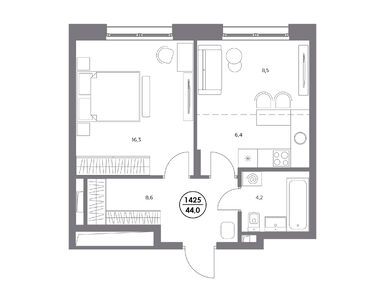 2-комнатная 44.00 кв.м, ЖК «Адмирал», 19 075 600 руб.