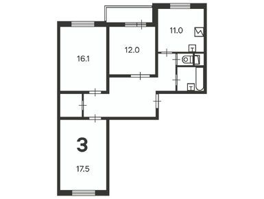 Планировки трехкомнатные в Жилой дом «Долгопрудная ал., д. 15, к. 2»