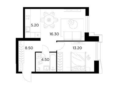 Планировки двухкомнатные в ЖК «Яркий квартал Injoy» (Инджой)