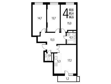 Планировки четырехкомнатные в Район «Новые Ватутинки»