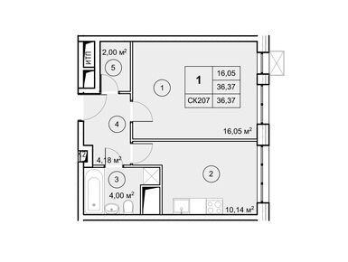 1-комнатная 36.30 кв.м, ЖК «Экоград Новый Катуар», 6 174 630 руб.