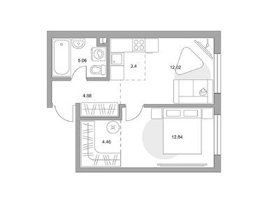 2-комнатная 42.66 кв.м, ЖК «BeLuck Коломенское» (БиЛак Коломенское), 17 484 438 руб.