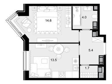 1-комнатная 39.20 кв.м, ЖК Crystal Трилогия (Кристалл Трилогия), 25 872 000 руб.