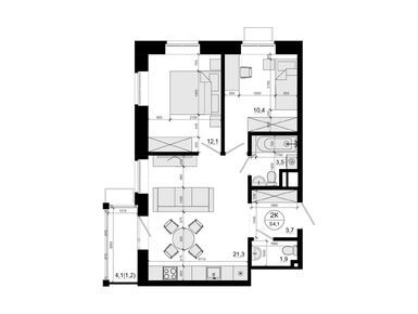 Планировки двухкомнатные в ЖК «Союзный»