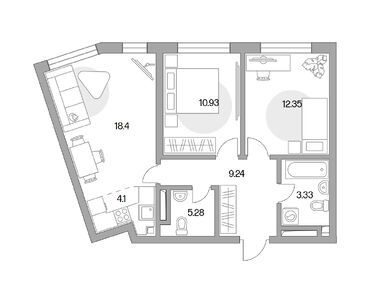 3-комнатная 63.63 кв.м, ЖК «Тринити», 22 089 461 руб.