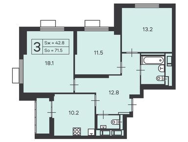 Планировки трехкомнатные в Жилой дом «Амурская ул., д. 1, к. 1»