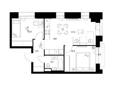 Планировки двухкомнатные в Нарвин