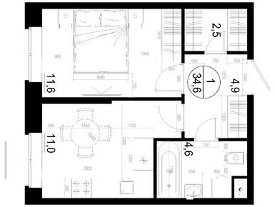 1-комнатная 34.60 кв.м, ЖК «Союзный», 10 054 000 руб.