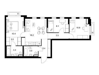 Планировки трехкомнатные в Зелёный парк