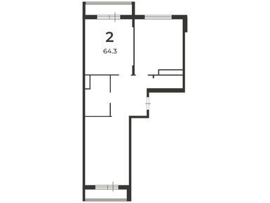 Планировки двухкомнатные в Жилой дом «Академика Дыхне ул., д. 16»