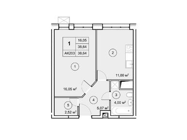 1-комнатная 38.70 кв.м, ЖК «Экоград Новый Катуар», 6 582 870 руб.