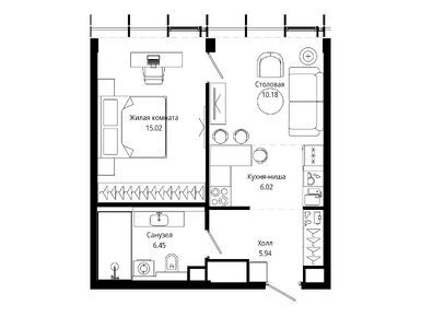 1-комнатная 43.90 кв.м, ЖК «Мод», 27 419 940 руб.