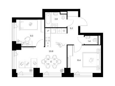 Планировки двухкомнатные в Нарвин