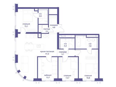 Планировки четырехкомнатные в ЖК «Татарская 35»