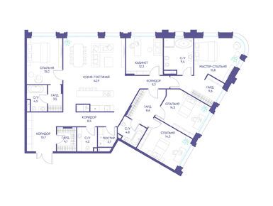 5-комнатная 191.70 кв.м, ЖК «Дом XXII» (Дом 22), 498 420 000 руб.