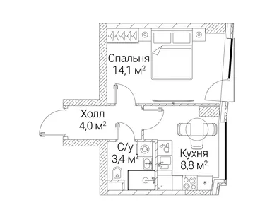 1-комнатная 30.30 кв.м, ЖК «Сезар Будущее», 24 958 110 руб.