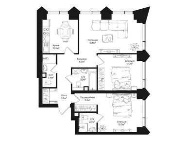 Планировки трехкомнатные в ЖК Rakurs (Ракурс)