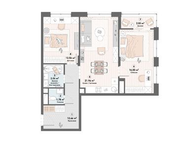 Планировки двухкомнатные в ЖК «Триумф» (Пушкино)