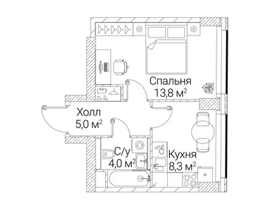 1-комнатная 30.90 кв.м, ЖК «Сезар Будущее», 25 220 580 руб.