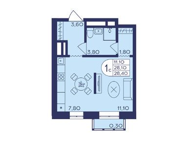Студия 28.40 кв.м, ЖК «Героев», 6 773 400 руб.