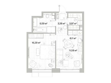 1-комнатная 47.42 кв.м, ЖК «Мыс», 14 391 022 руб.