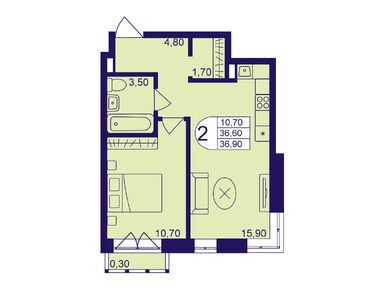 Планировки однокомнатные в ЖК «Героев»