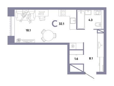 Студия 32.10 кв.м, ЖК «Страна. Заречная», 15 890 000 руб.
