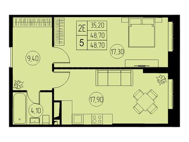 2-комнатная 48.70 кв.м, ЖК «31 квартал», 8 224 889 руб.