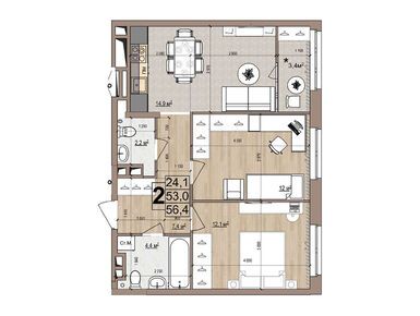 2-комнатная 56.40 кв.м, ЖК «Гранд Комфорт», 9 500 000 руб.