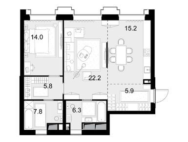 Планировки двухкомнатные в ЖК «Высотка на Жукова»