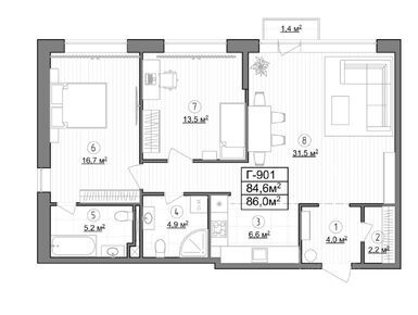 Планировки двухкомнатные в Les (Лес)