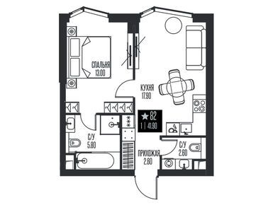 1-комнатная 41.90 кв.м, ЖК Ice Towers (Айс Тауэрс), 36 752 166 руб.