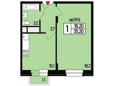 1-комнатная 35.00 кв.м, Эко-район «Борисоглебское», 8 400 000 руб.