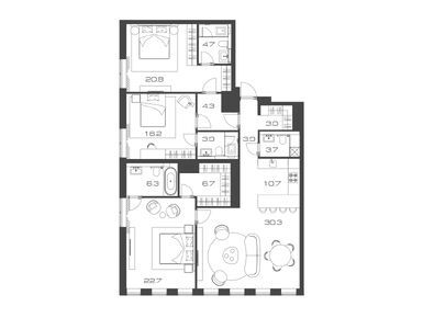 Планировки трехкомнатные в ЖК Lunar (Лунар)