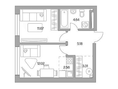 2-комнатная 39.38 кв.м, ЖК «Тринити», 15 923 670 руб.