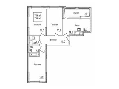 3-комнатная 80.10 кв.м, ЖК «Рассказово», 25 952 400 руб.
