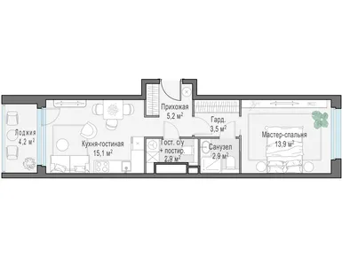 1-комнатная 46.30 кв.м, ЖК RiverSky (РиверСкай), 32 150 000 руб.