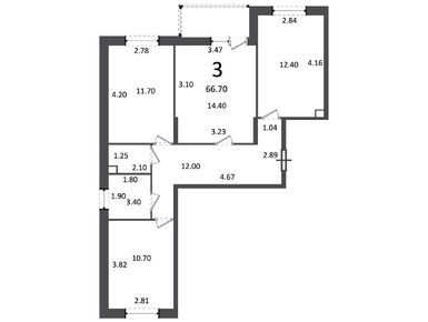 3-комнатная 66.70 кв.м, Жилой дом «Генерала Пилипенко ул., д.1, к. 2», 9 878 270 руб.