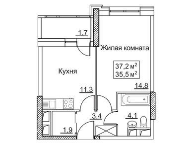 1-комнатная 37.20 кв.м, ЖК «Рассказово», 14 136 000 руб.