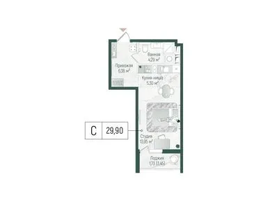 Студия 31.63 кв.м, ЖК Riga Hills (Рига Хиллс), 9 577 467 руб.